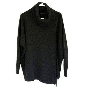 Ivanka Trump Cowl Neck Sweater Gray Fringed Asymmetric Oversized Medium